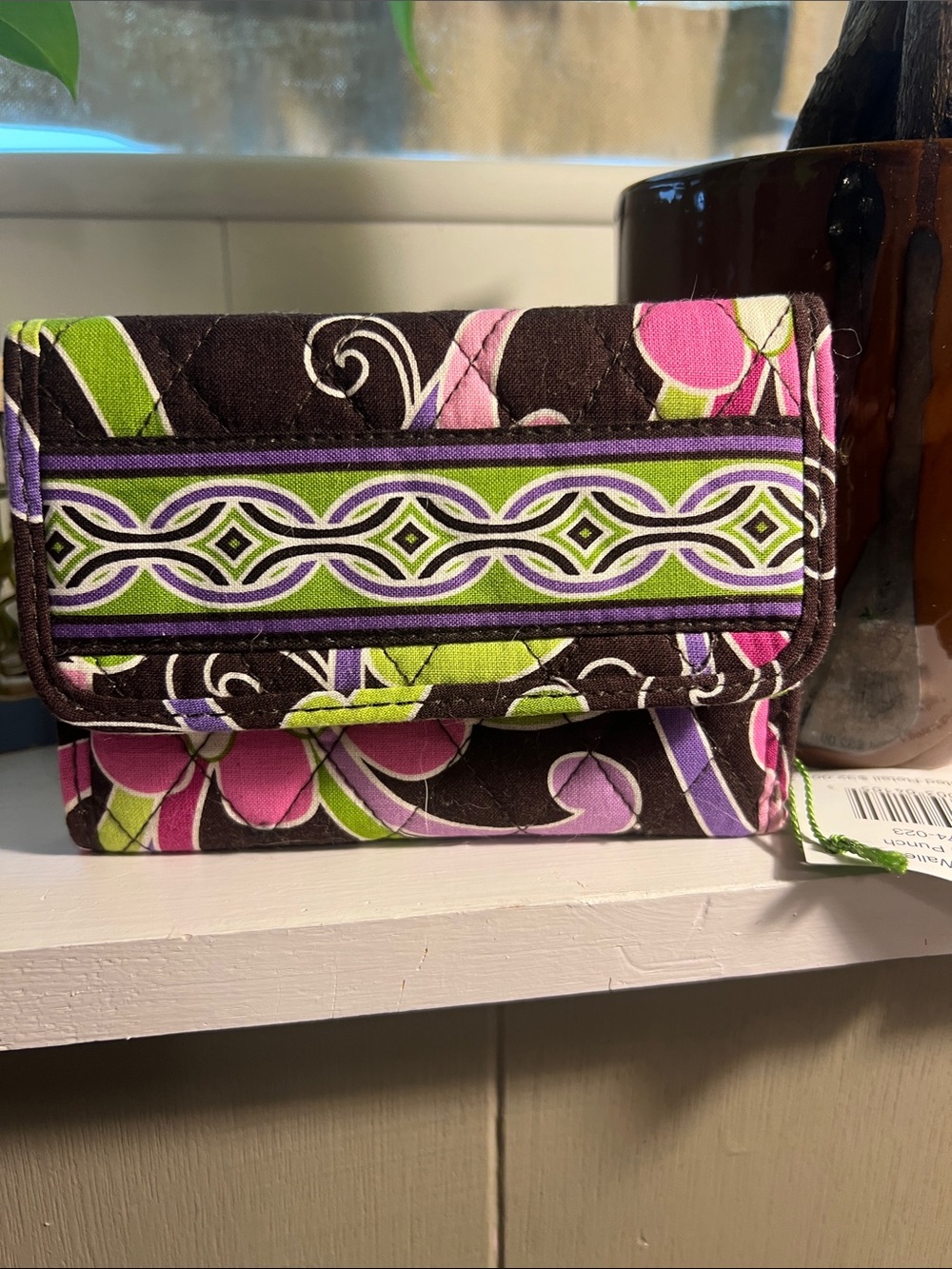 Vera Bradley Floral Quilted Trifold Wallet - Brown, Pink & Green